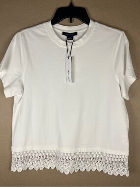 Sanctuary White Lace Crochet Hem Crop T-Shirt Top NWT Size M 100% Cotton